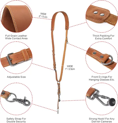 Miniatura 3 de Padwa Lifestyle Correa de Arnés de Cámara Individual Color Canela para Una Cámara - Arnés Profesional Individual de Cuero de Grano Completo