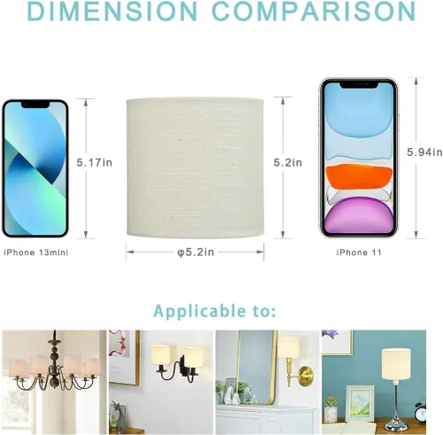 Miniatura 2 de MEMO - Cortinas pequeñas de tela con clip para lámpara de pared, juego de 2, tambor pequeño, 5.2 x 5.2 x 5.2 pulgadas de alto, lino, hechas a mano