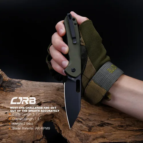 Miniatura 7 de CJRB Pyrite-Alt (J1925A) Cuchillo de bolsillo plegable con 3.11 pulgadas PVD negro AR-RPM9 Wharncliffe Blade Green G10, cuchillo EDC con bloqueo