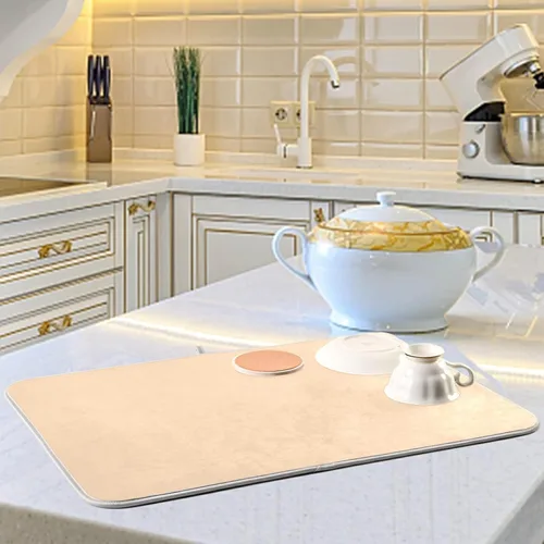 Miniatura 6 de Tapete de secado de platos pequeño color durazno XL para platos, accesorios de cocina, mostrador de microfibra, escurridor de platos, resistente al