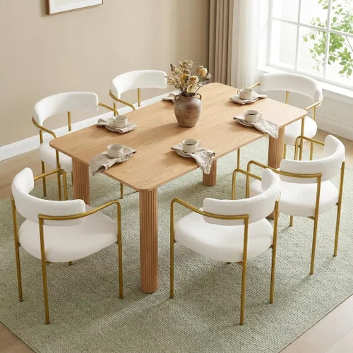 Miniatura 11 de Boucle - Juego de 4 sillas de comedor con brazos, modernas sillas de comedor tapizadas de mediados de siglo para cocina y comedor, respaldo curvo