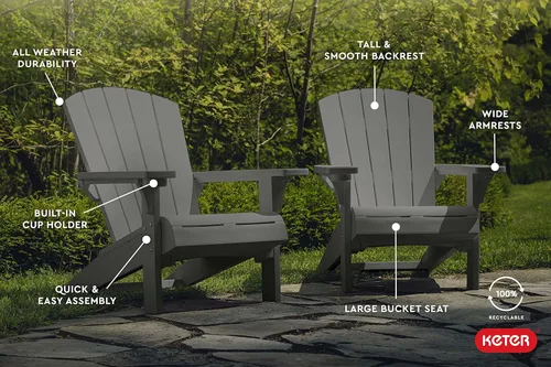 Miniatura 2 de Keter Alpine Adirondack - Sillas de Muebles de Patio de Resina para Exteriores con Portavasos - Perfectas para Playa, Piscina y Asientos de Hoguera