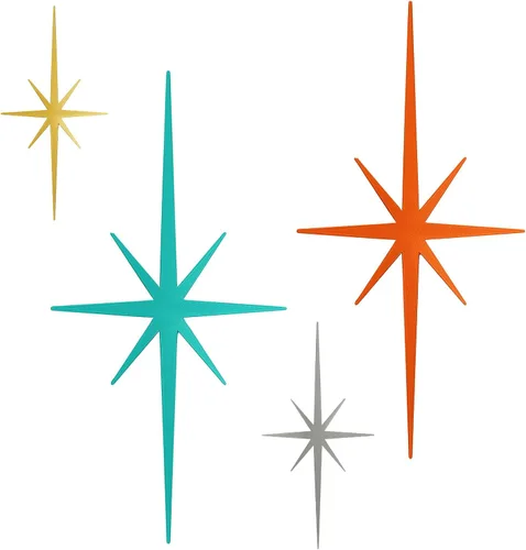 Miniatura 9 de 4 piezas de escultura de pared de arte de estrella de metal, decoración de pared de explosión de estrella de 8 puntas, diamantes brillantes