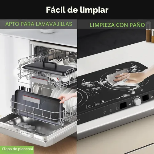Miniatura 4 de AMZCHEF Placa de cocción de doble inducción con plancha extraíble antiadherente, 1800 W, 2 quemadores, estufa de inducción portátil con sensor