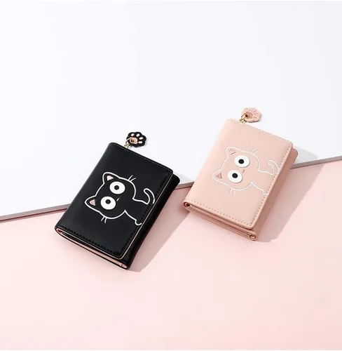 Miniatura 8 de Sunwel Fashion Lindo portatarjetas con diseño de gato pequeño - Estuche para tarjetas con cremallera de acordeón, bolsillos para efectivo, monedero