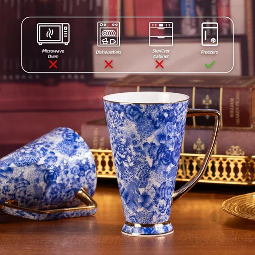 Miniatura 6 de KAMMAK Tazas de café de cerámica de 18 onzas de alto, juego de 2 tazas de té grandes con asa, tazas de té vintage, taza de capuchino para latte
