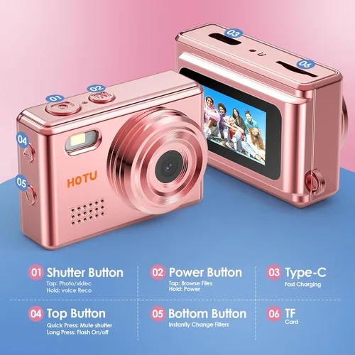 Miniatura 9 de HOTU Mini cámara digital con llavero, mini cámara Y2K de tamaño bolsillo, cámara pequeña de 2 MP 1080P con tarjeta de 8 GB, grabadora de video