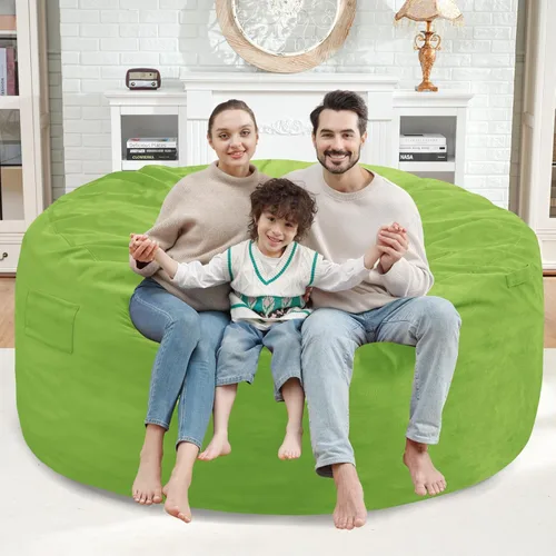 Miniatura 32 de Puf de 5 pies, puf grande con relleno de espuma viscoelástica, sofá puff esponjoso con funda de terciopelo holandés, puf redondo para sala de estar
