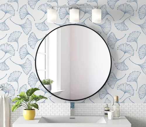 Miniatura 2 de CiCiwind Papel tapiz autoadhesivo para despegar y pegar, diseño moderno de hojas de ginkgo azul, papel de pared extraíble, grueso y texturizado