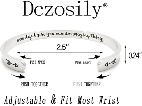 Miniatura 9 de Dczosily Pulseras inspiradoras para mujer, de acero inoxidable, grabadas, con mantra motivacional, regalos personalizados para mamá, hija, hermana