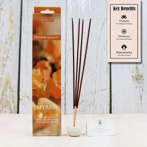 Miniatura 3 de Hosley Paquete de 120 varillas de incienso + paquete de 120 unidades (total 240) – Mirra – Paquete a granel perfecto para el hogar, meditación