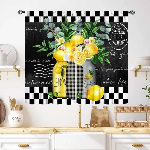 Miniatura 26 de Cortinas Rústicas de Cocina, Tenedor Cuchara Retro Tablón de Madera Granja País Tema de Cocina Citas Divertidas Tratamiento de Ventana