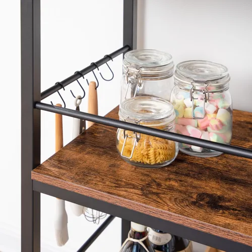 Miniatura 7 de HOOBRO Isla de cocina con estante para vino, contador industrial de isla con ganchos y rieles protectores, estante de cocina de 3 niveles