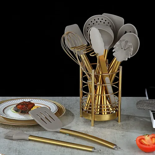 Miniatura 8 de Berglander - Juego de utensilios de cocina dorados, 38 piezas antiadherentes de silicona, espátula con soporte para utensilios de acero inoxidable