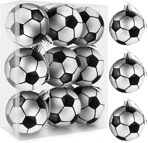 Adornos de Navidad inastillables de fútbol - Decoración colgante mejorada de 9 piezas para árbol, decoraciones para exteriores seguras para niños en