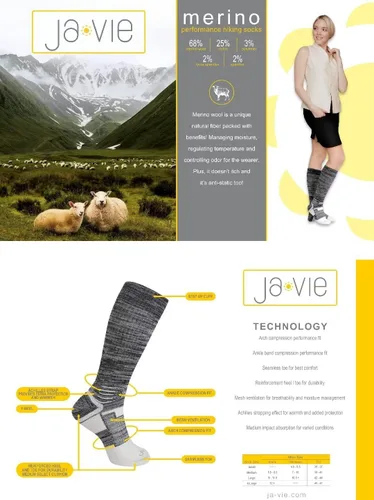 Miniatura 6 de ja vie JAVIE 68% lana merino rendimiento transpirable hasta la rodilla calcetines para mujeres y hombres