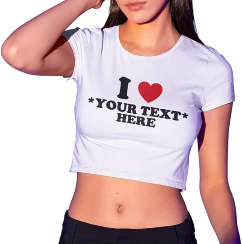 Camiseta corta personalizada con corazón I - Crea tu propia camiseta de bebé - Camisa Y2K personalizada - Elegante regalo retro de verano para ella