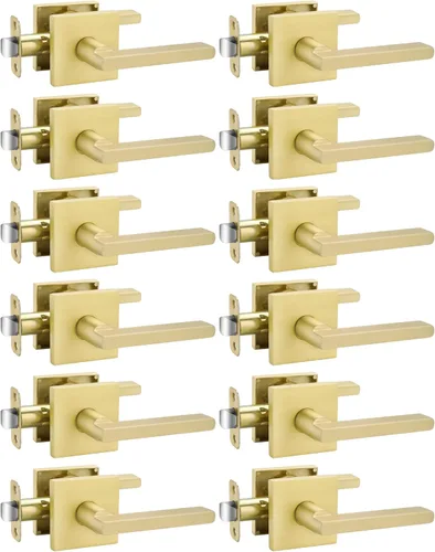 Miniatura 26 de Goldenwarm Manija de puerta simulada de oro cepillado – Palanca interior decorativa sin giro para despensa, puertas francesas y armarios (2 piezas)