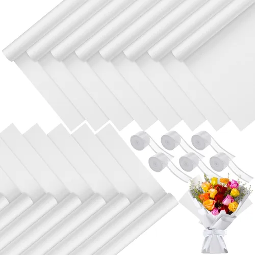 Sabary 120 hojas de papel de regalo de flores, color puro, impermeable, papel de embalaje floral con cinta de 196 pulgadas, suministros de ramo de