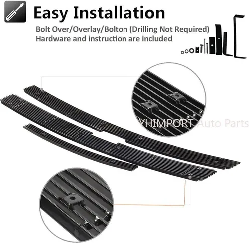 Miniatura 5 de Inserto de rejilla de aluminio sólido compatible con Chevy Silverado 2007-2010 2500HD/3500HD cromado, 3 piezas