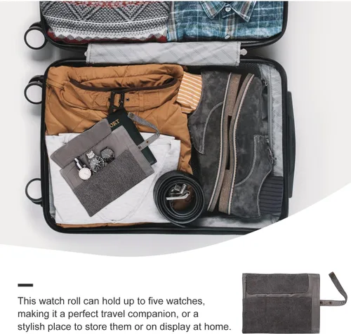 Miniatura 5 de Watch Band Storage Bag and Watch Organizer Pouch, Gray Nylon Portable Travel Case for Smartwatch Accessories, Space-saving Roll with Snap Closure
