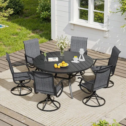 Miniatura 58 de VICLLAX Muebles pequeños de exterior de 3 piezas, 2 sillas giratorias de patio y mesa redonda pequeña para 2, sillas de carbón oscuro y negro