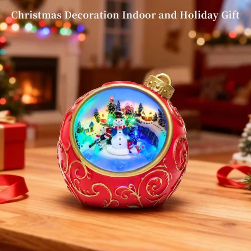 Miniatura 9 de Figuras musicales animadas de pueblo navideño de 6.3 pulgadas con muñeco de nieve giratorio de esquí y luces, temporizador automático de 6 horas