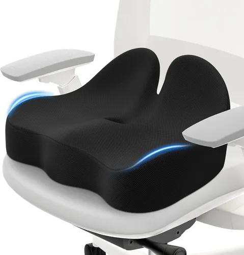 Cushzone Cojín de asiento, cojines de espuma viscoelástica para silla de oficina, diseño curvado ergonómico para ciática, coxis, soporte de asiento