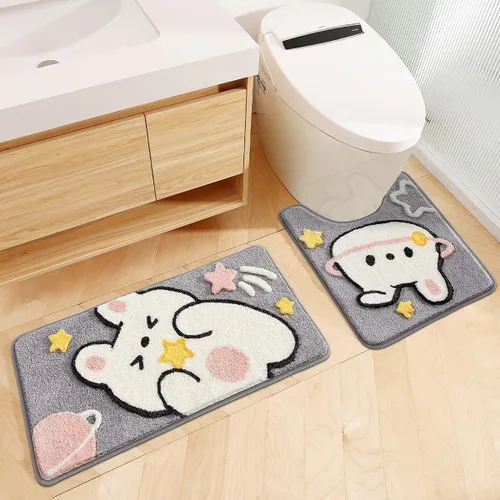 Miniatura 3 de Bonito tapete para inodoro en forma de U, de microfibra ultra suave, antideslizante, absorbente de agua, lavable a máquina, tapete de ducha de 20 x