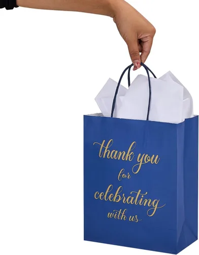 Miniatura 9 de DjinnGlory Paquete de 50 bolsas de regalo de papel de bienvenida de tamaño mediano color azul marino de 10 x 8 x 4 pulgadas, bolsas