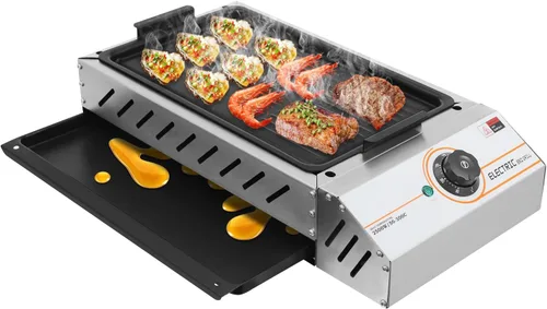 DYRABREST Parrilla eléctrica profesional para barbacoa de acero inoxidable de 1800 W, parrilla de encimera de 110 V para cocina en interiores y