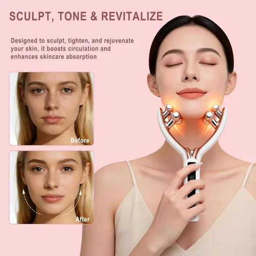 Miniatura 5 de CXGRISE Masajeador facial inalámbrico, rodillo facial eléctrico 3D, herramienta recargable para esculpir y aliviar la hinchazón en forma de V
