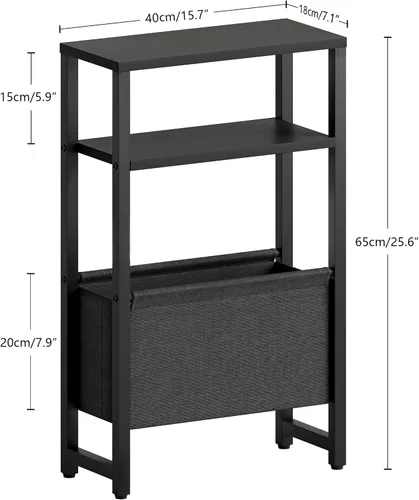 Miniatura 3 de Mesa Auxiliar Estrecha, Mesa Lateral Delgada con Revistero, Mesita de Noche para Espacios Pequeños, Mesa de 3 Niveles para Sofá y Sillón, Mesita