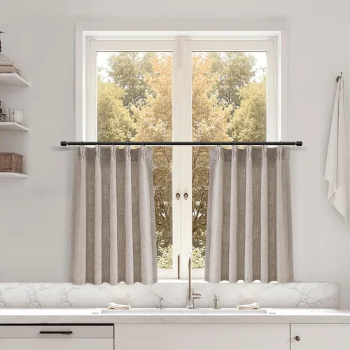Juego de 2 paneles de cortinas de ventana de cocina beige de 24 pulgadas de largo, con textura de lino, plisadas, filtrantes de luz, semi pequeñas,
