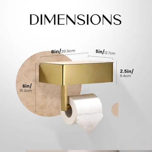 Miniatura 6 de Day Moon™ - Soporte de papel higiénico dorado cepillado con estante, soporte para toallitas para baño, dispensador de toallitas desechables, soporte