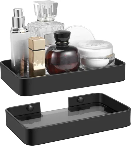 Miniatura 8 de Z metnal Estantes pequeños de vidrio para baño, estante flotante de pared blanco, mini montado en la pared
