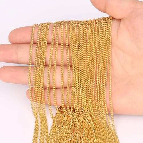Miniatura 7 de [66 pies/20M] Cadena de bordillo de acero inoxidable chapada en oro de 18 quilates, 2mm, acero inoxidable 304, eslabones trenzados planos, cadenas