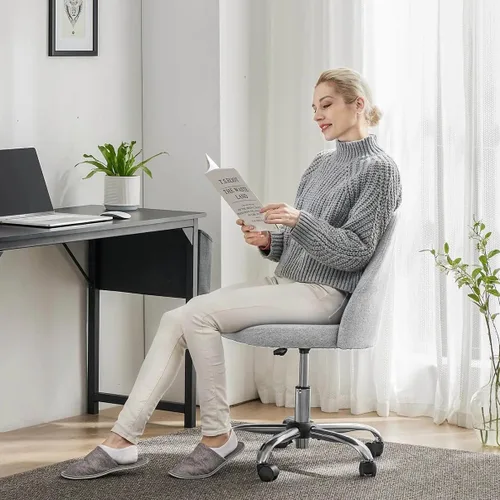 Miniatura 7 de Simple Deluxe Silla de escritorio de oficina sin brazos, moderna y bonita, silla giratoria cómoda, sillas de oficina en casa con ruedas, altura Gris