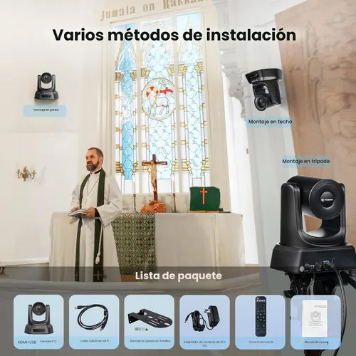 Miniatura 9 de TONGVEO - Sistema de cámara PTZ para sala de conferencias con zoom óptico 20X Webcam 1080P 60fps HDMI USB para transmisión en línea de Negro