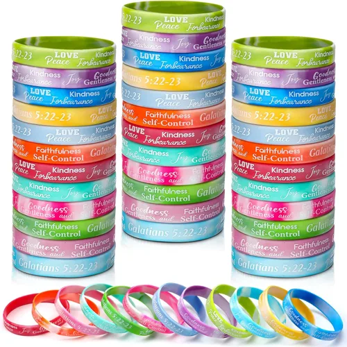 Miniatura 8 de Huquary 48 Piezas Pulseras Fruto del Espíritu Pulseras de Silicona Cristianas Inspiradoras con Escrituras a Granel Religiosas Motivacionales Amor