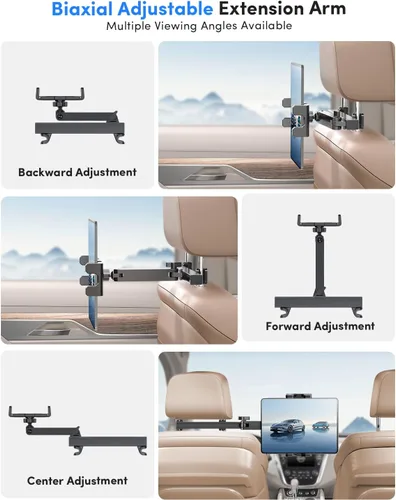 Miniatura 2 de ELWEY Soporte para iPad para asiento trasero de automóvil, reposacabezas para asiento trasero de automóvil, brazo de extensión 3 en 1, soporte