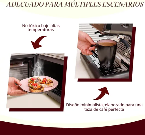 Miniatura 6 de juego de vajilla de cerámica de 16 piezas en forma cuadrada, interior rosa brillante + exterior negro mate