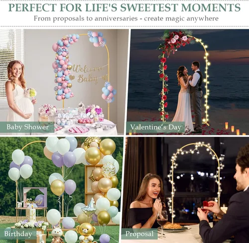 Miniatura 4 de WellSign Soporte de Arco de Fondo de Boda de Metal de 6.6 Pies para Fiestas, Kit de Soporte de Arco de Globos Dorado para Baby Shower, Ceremonia