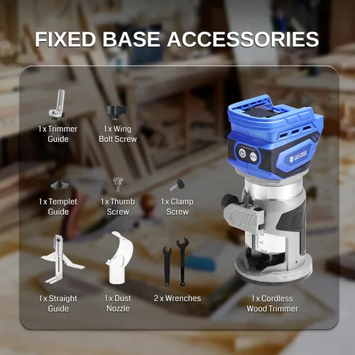 Miniatura 5 de SainSmart Enrutador de madera inalámbrico, compacto para batería MAK de 18 V, enrutador recortador sin escobillas con 5 velocidades variables