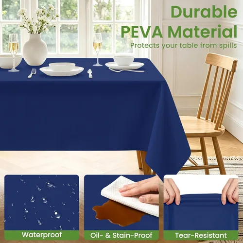 Miniatura 65 de Paquete de 6 manteles de plástico desechables azules y blancos a cuadros, manteles de plástico azules para fiestas, 54 x 108 pulgadas impermeables