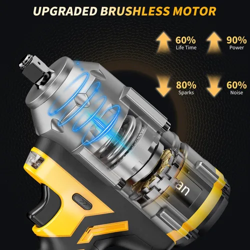 Miniatura 4 de Llave de impacto inalámbrica 1/2 para batería Dewalt de 20 V, destornillador de impacto sin escobillas de 1500 Nm/1106 pies-libras, herramienta