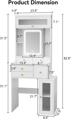 Miniatura 2 de ARTETHYS - Tocador pequeño con espejo deslizante y luces, juego de tocador de maquillaje en color blanco con cajones, mesa de vestir compacta