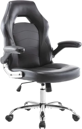 ZUNMOS Reposabrazos ergonómico abatible para oficina y escritorio ajustable en altura y empalme de piel sintética con soporte lumbar, negro