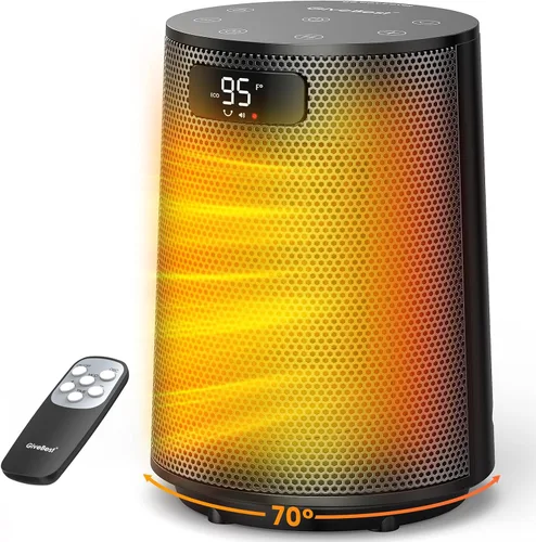 GiveBest Calentador de espacio, calentadores eléctricos portátiles para uso en interiores con termostato y control remoto, oscilación de 70°,