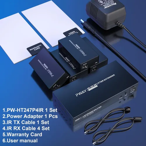 Miniatura 7 de Divisor extensor HDMI 1x4 HD 4K @60Hz a través de cable Ethernet CAT5/CAT6/CAT7, hasta 196 pies de bucle equipado con IR POC y EDID 1x4 4K60Hz 196ft
